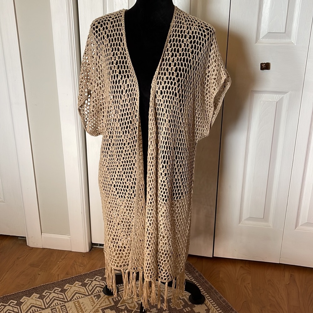 Fringe Short Sleeve Cardigan Sweater